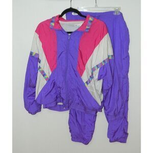 PB Collections Jogging Suit Women Medium Purple Vintage 80s Y2K Windbreaker Suit